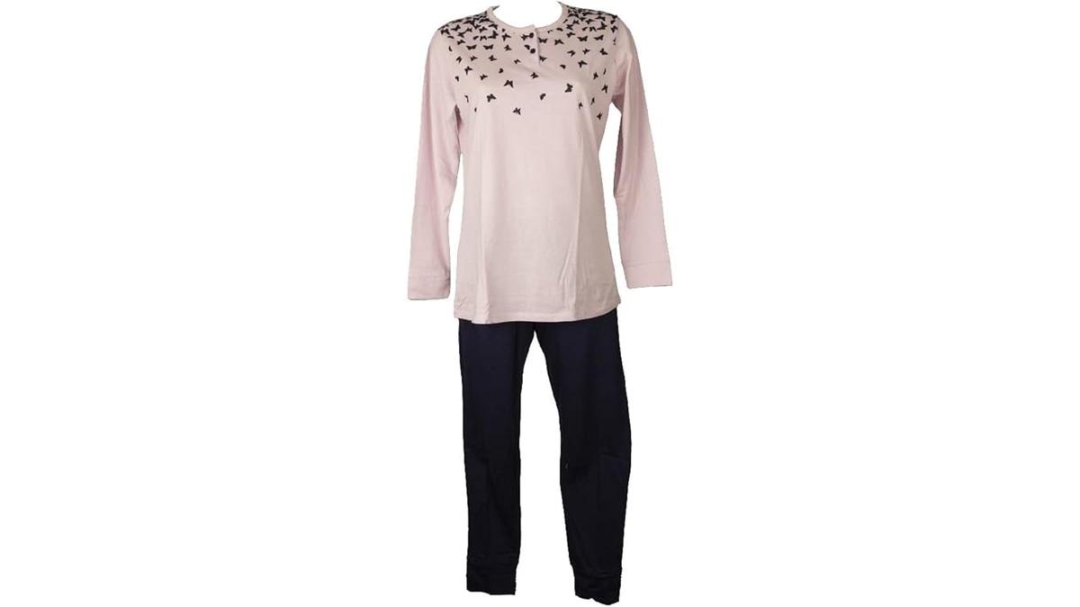 RAGNO Pigiama Donna Collo Serafino Manica Lunga Pantalone Lungo Estivo