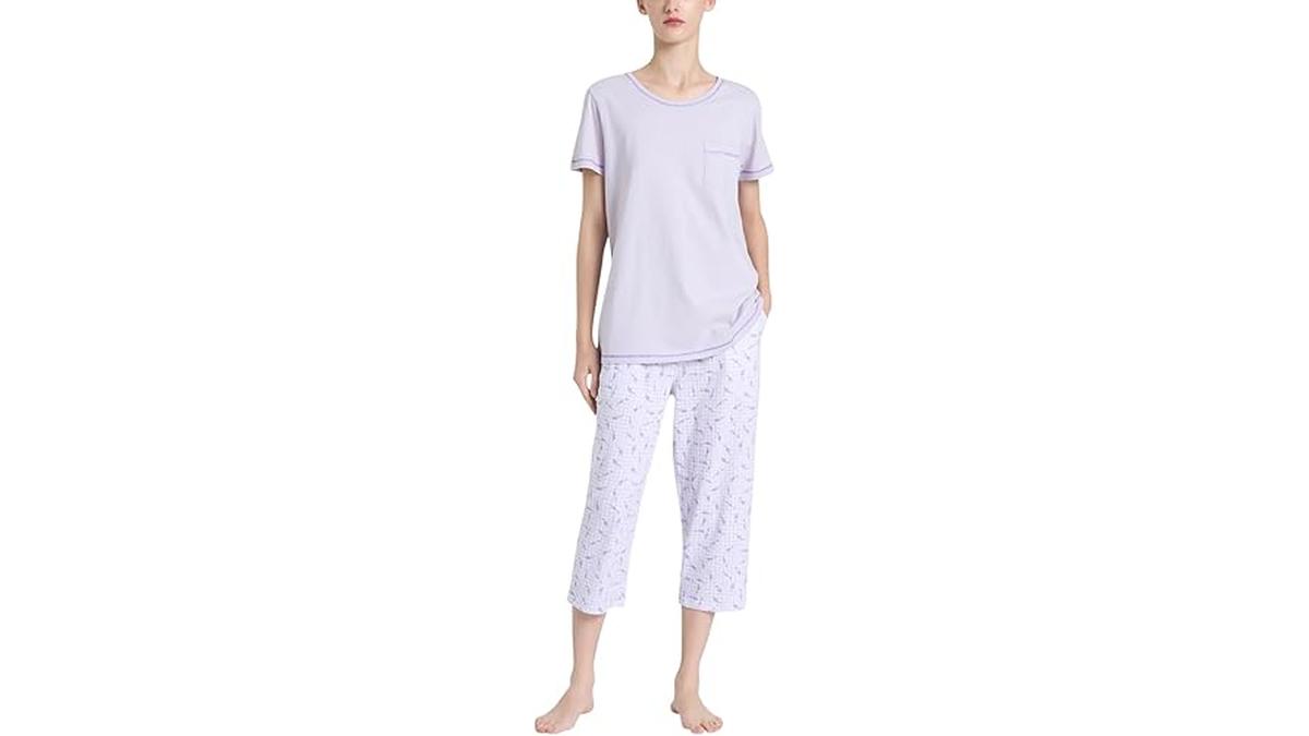 RAGNO Pigiama donna lilla in puro cotone manica corta pantalone pinocchietto DQ18NB