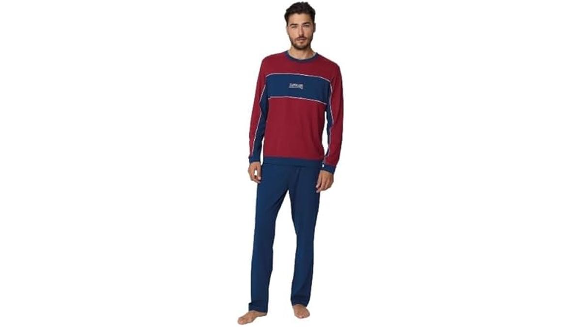 Pigiama Uomo in Jersey di Cotone Amaranto e Blu