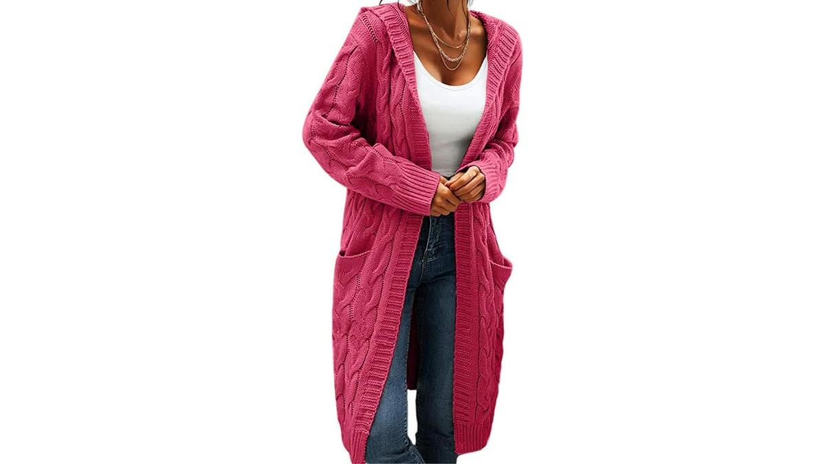 Cardigan Donna Cappuccio Maglione Invernale con Tasche