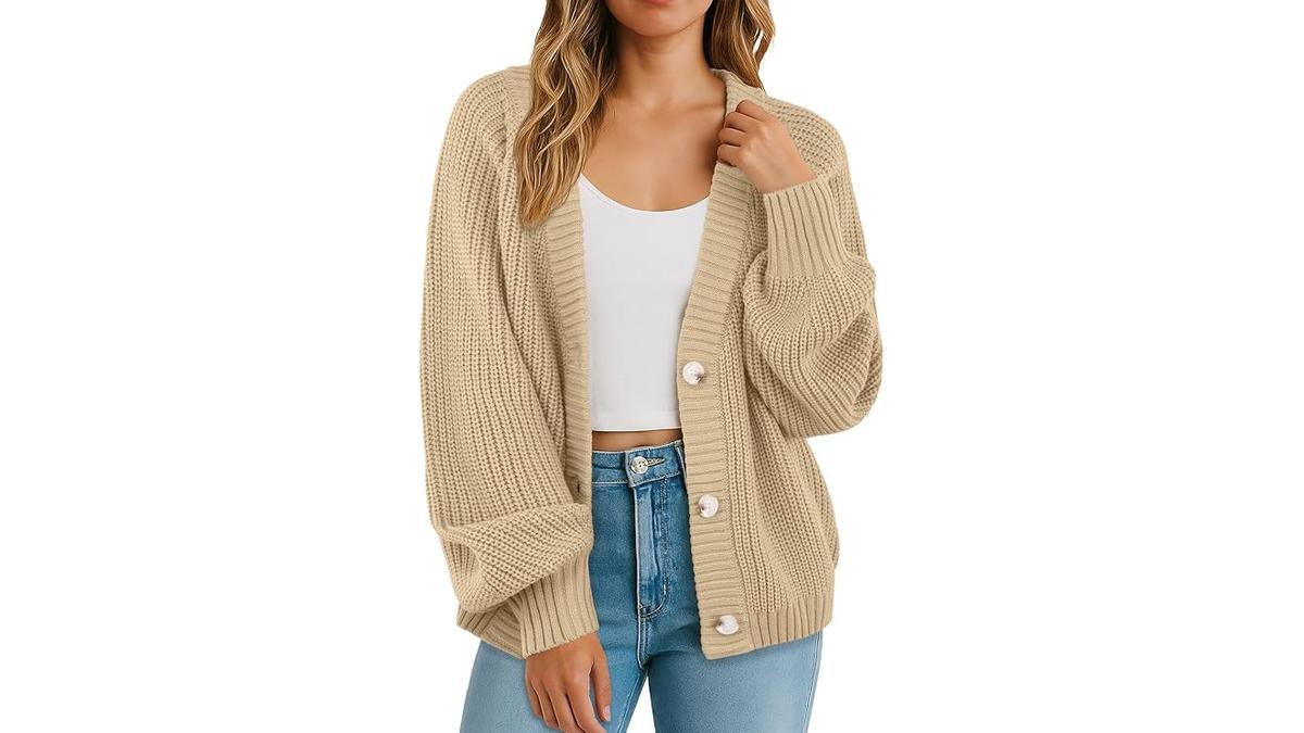 Cardigan donna morbido oversize a maniche lunghe scollo a V con bottoni