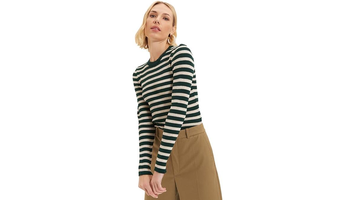 Felpa Donna Righe Pietra Trendyol