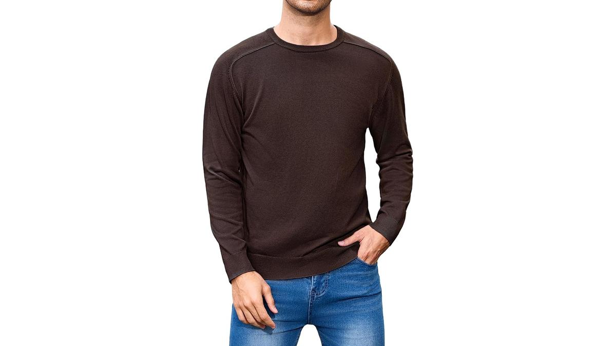 Maglione Girocollo Invernale Uomo Morbido Caldo in Misto Cotone Pullover Basic Maniche Lunghe