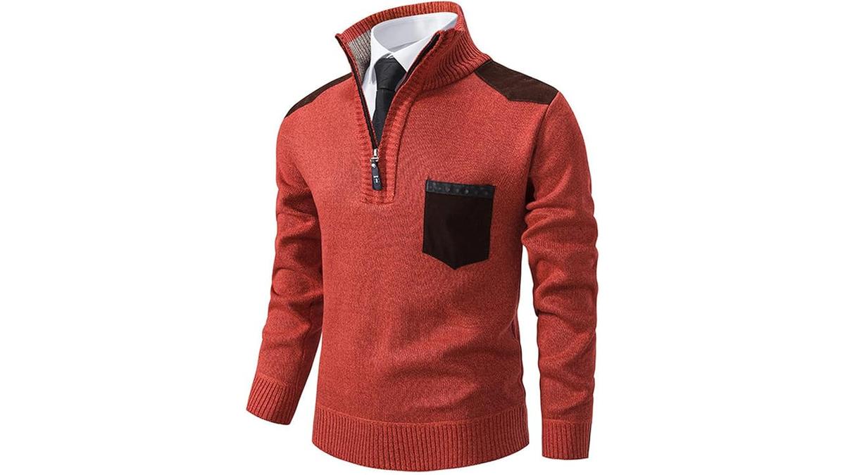 Uomo Pullover Maglione Collo Zip Maniche Lunghe Invernale